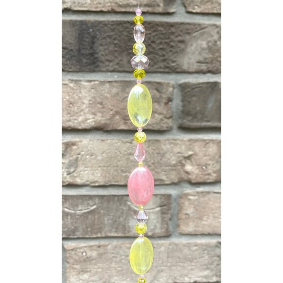 Beaded Suncatcher Pink & Yellow Crystal Prism Hanging Patio Decor Yard Art - Picture 8 of 10